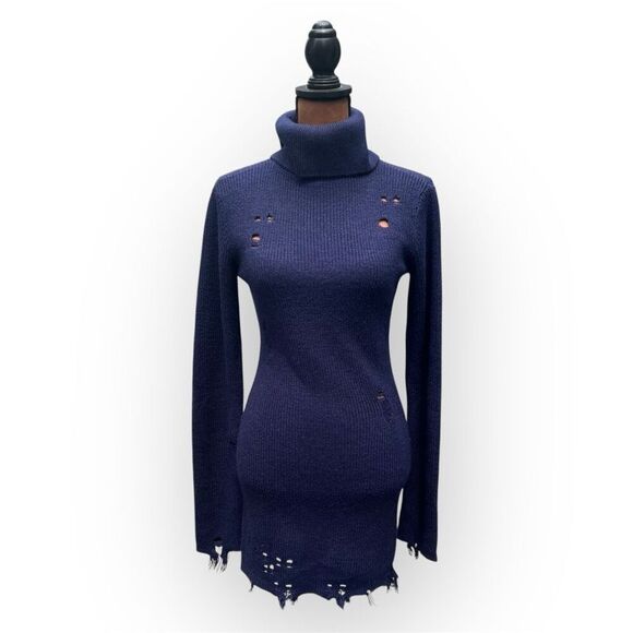 Lovers + Friends Keeney Distressed Sweater Dress in Navy Blue Women’s Small - Picture 5 of 16